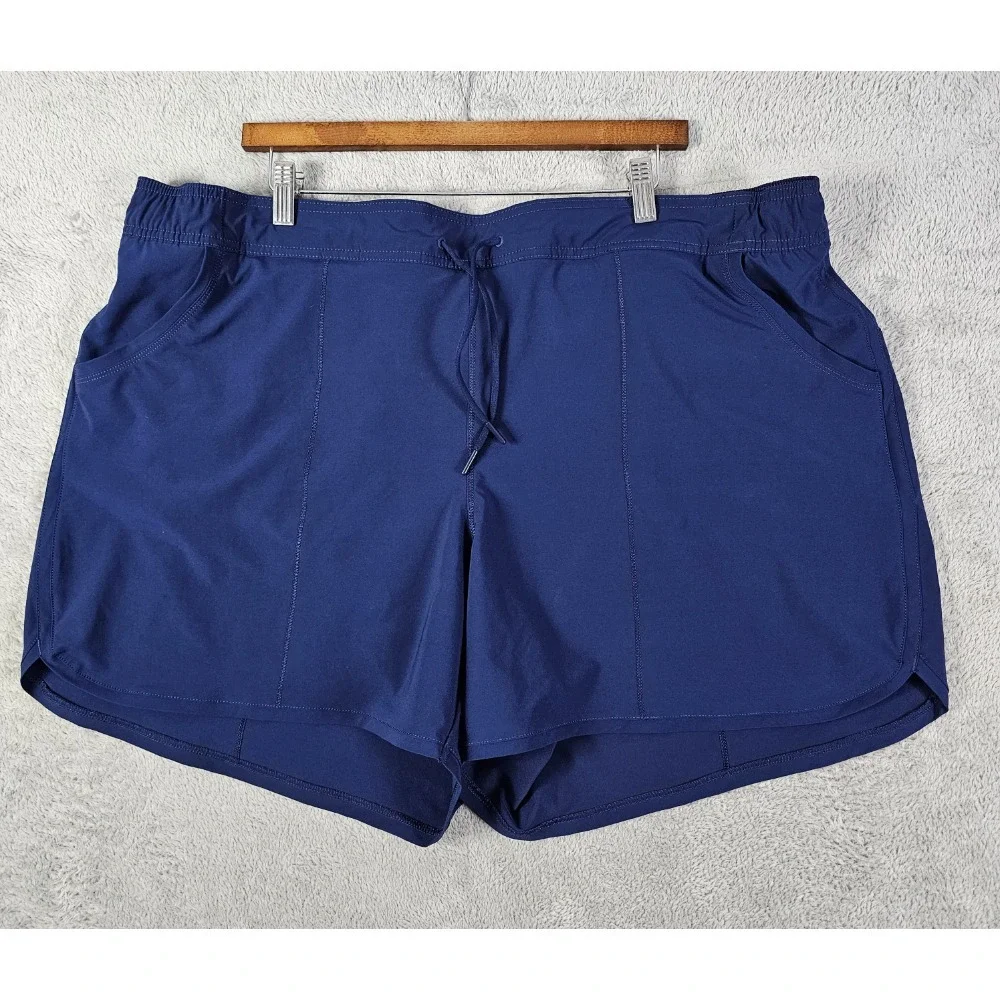 Lands' End Sport Athletic Shorts Women's 22W Lined Drawstring Blue Elastic Waist